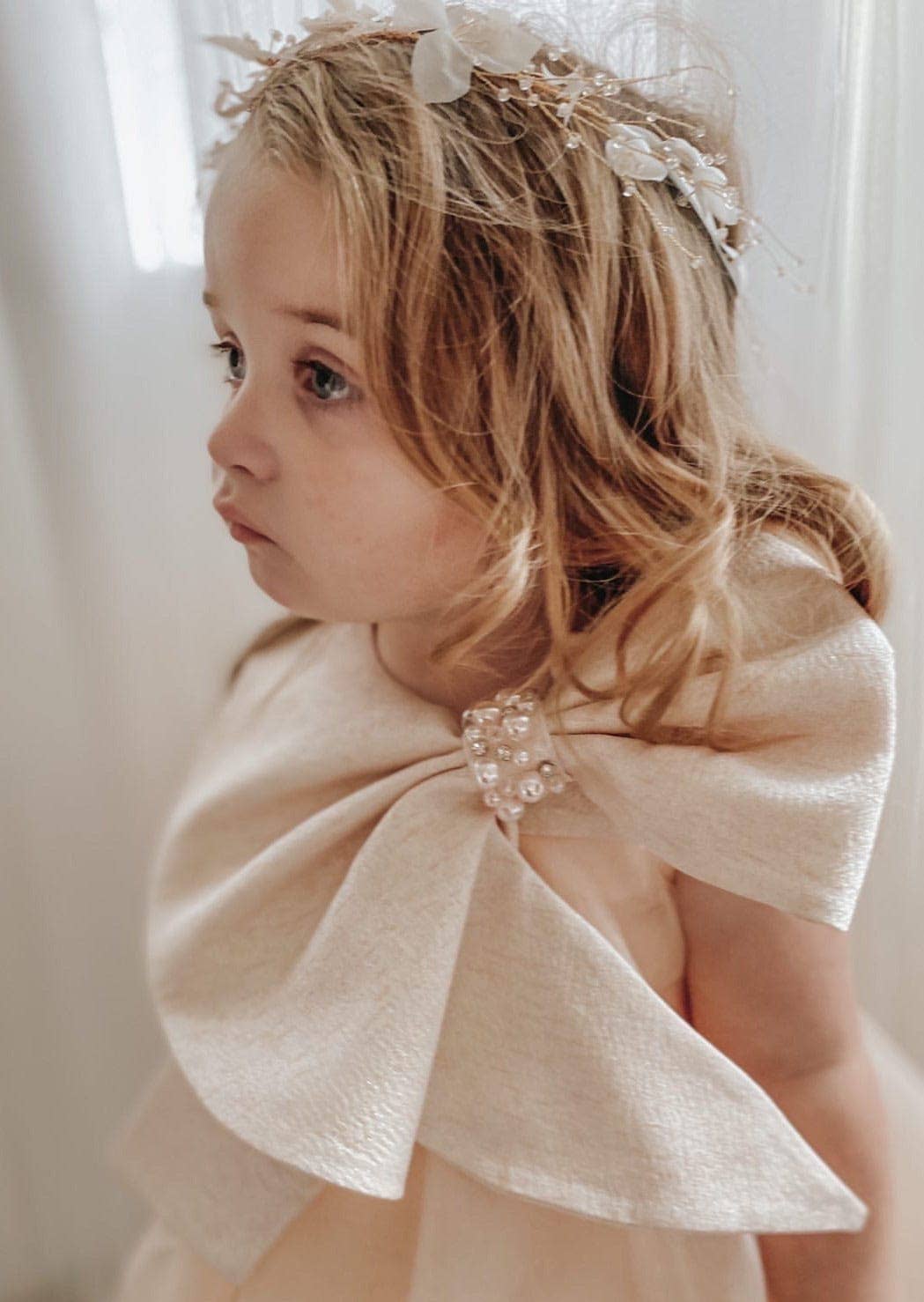 Petite Maison Kids - Vente Robe – enfant - Robe Jackie pêche en tulle à col nœud jacquard14