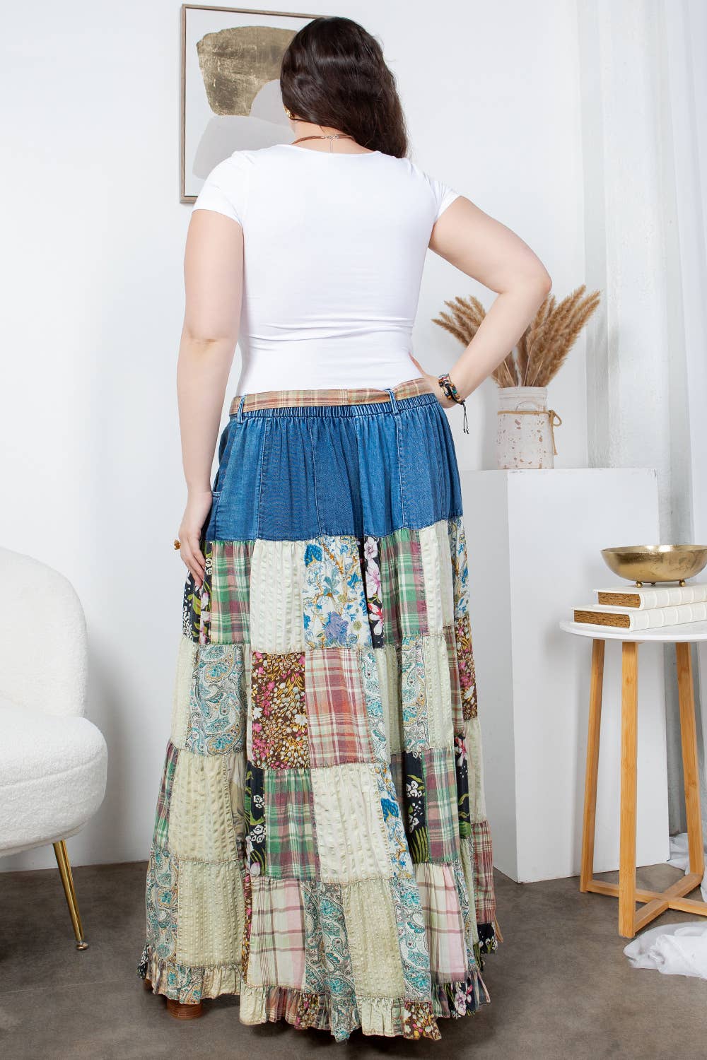Young Threads - Wholesale Skirt - Women's - Western Boho Chic: Patchwork Belted Skirt  (New Color)3