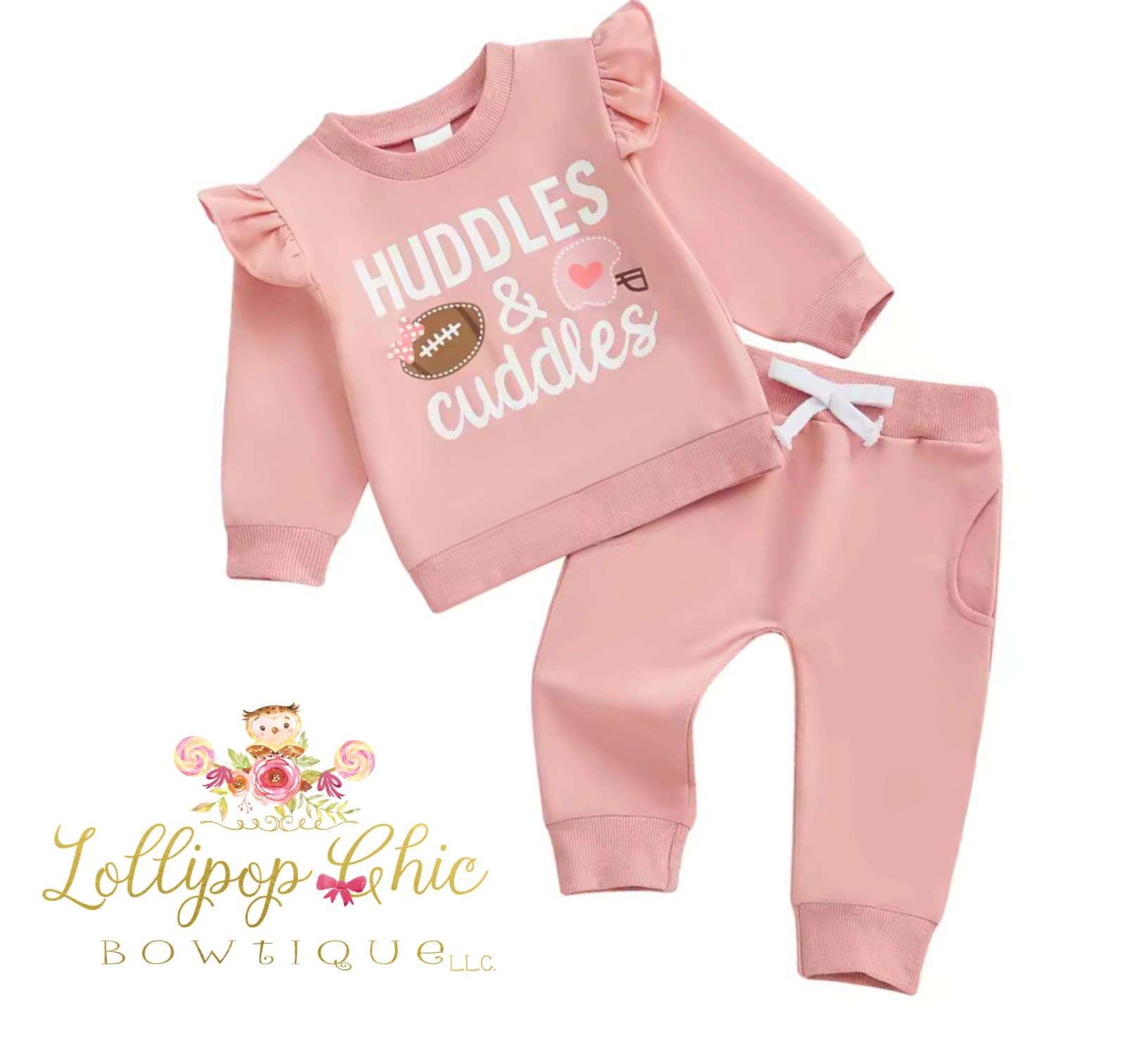 Lollipop Chic Bowtique LLC - Wholesale Top & Pant Set - Baby - Baby Toddler Football Huddles and Cuddles Sweat Shirt Set