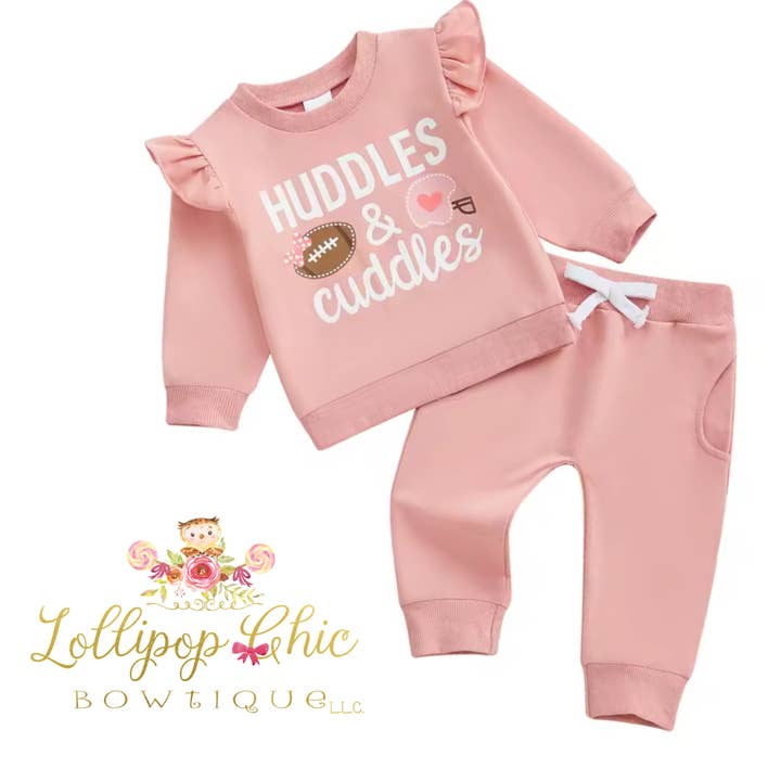 Baby Toddler Football Huddles and Cuddles Sweat Shirt Set for wholesale by Lollipop Chic Bowtique LLC