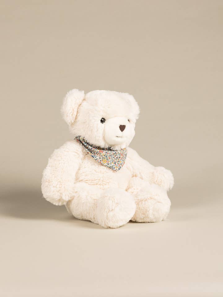 Maurice Bear Plush - Liberty Blue Bud Scarf for wholesale by Pamplemousse Peluches