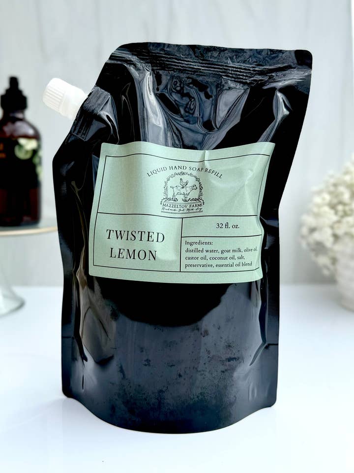 Savon pour les mains liquide au citron tordu - Recharge de 32 oz pour la vente par Mazzeltov Farms Soap Co.