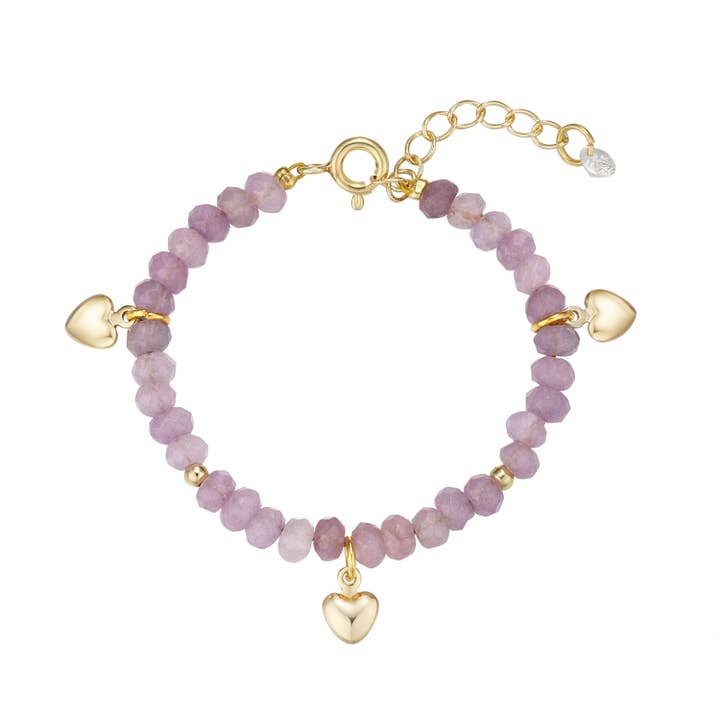 Amethyst Bead Bracelet with Heart Charms (Baby) for wholesale by Lily Nily
