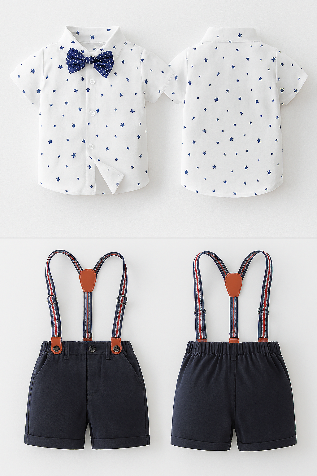Fennco Styles - Wholesale Clothing Set - Baby - Star Print Dress Shirt, Shorts & Suspenders 3pcs Boy Outfit1