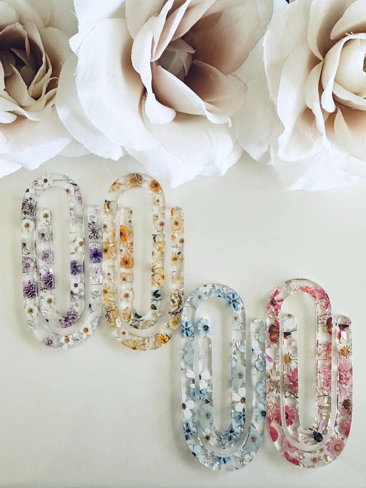 Marcador de Livro com Clip Jumbo e Flor Prensada por atacado de Marden S Design