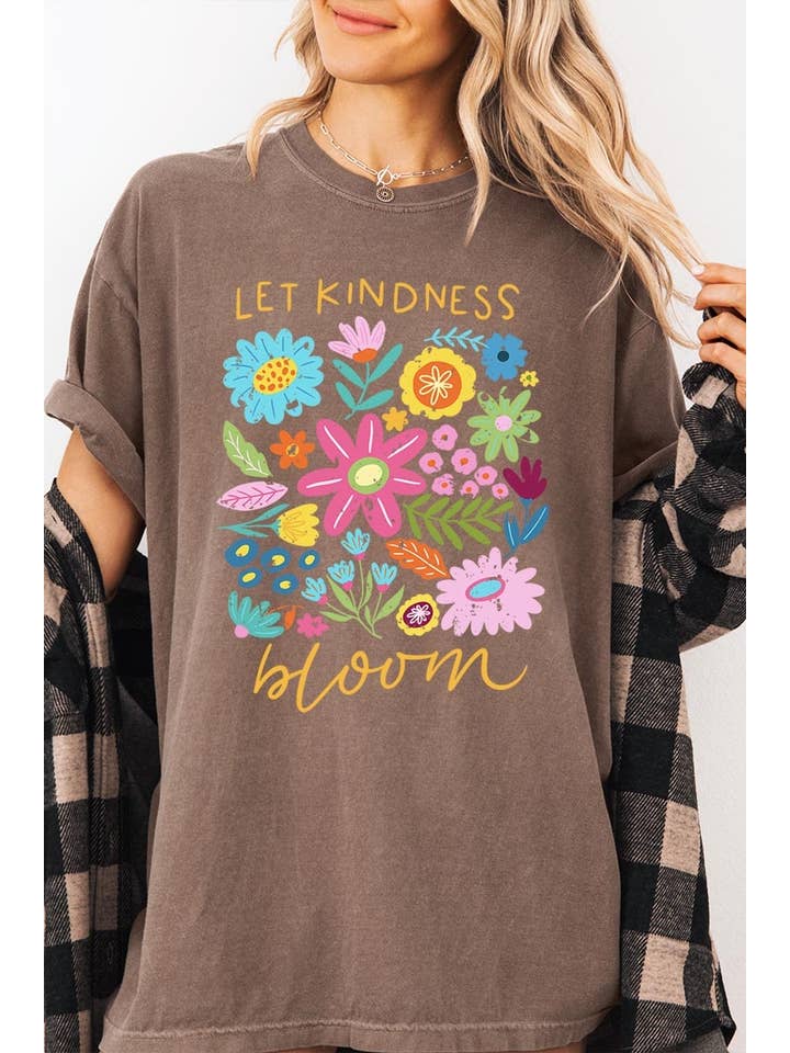 COLORBEAR - Wholesale T-Shirt (Graphic) - Women's - Let Kindness Bloom Floral Graphic Garment Dyed Tee6