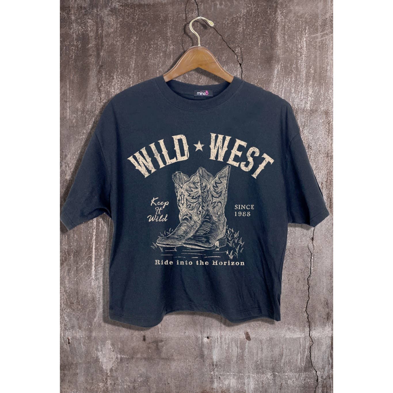 MINEB - Wholesale Screen Printed T-Shirt - Women's - WILD WEST CROP TEE3
