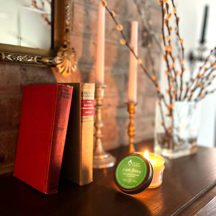 Yo Soy Candle - Wholesale Jar/Filled Candle - I AM BRAVE : Cucumber Wasabi Cilantro Soy Candle1