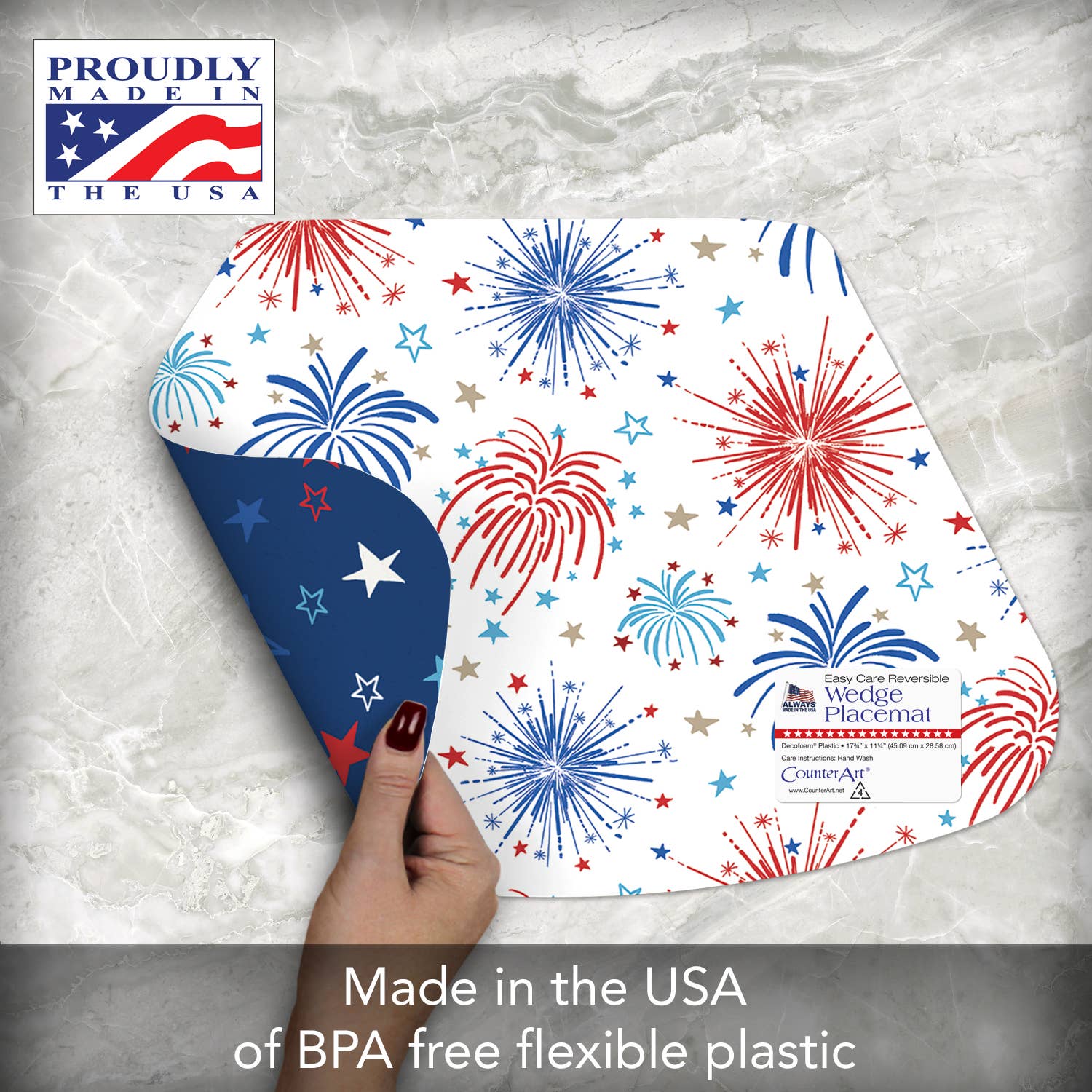 CounterArt/Highland Home/Thirstystone – wholesale Placemat – "Star Spangled"  Wedge Reversible Flexible Placemat2