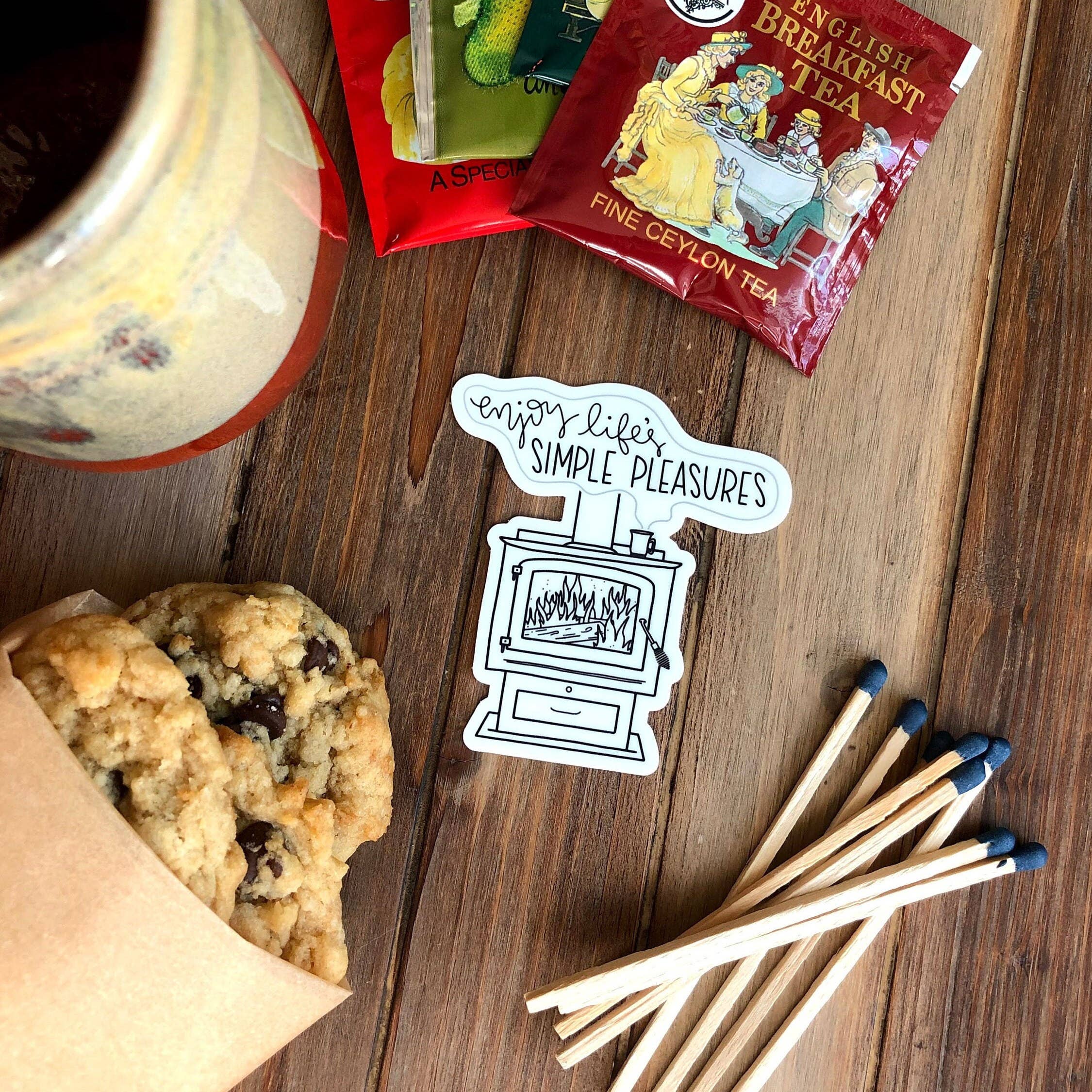 DoodleStation - Wholesale Sticker - Cozy Fireplace Vinyl Sticker "Enjoy Life's Simple Pleasures"4