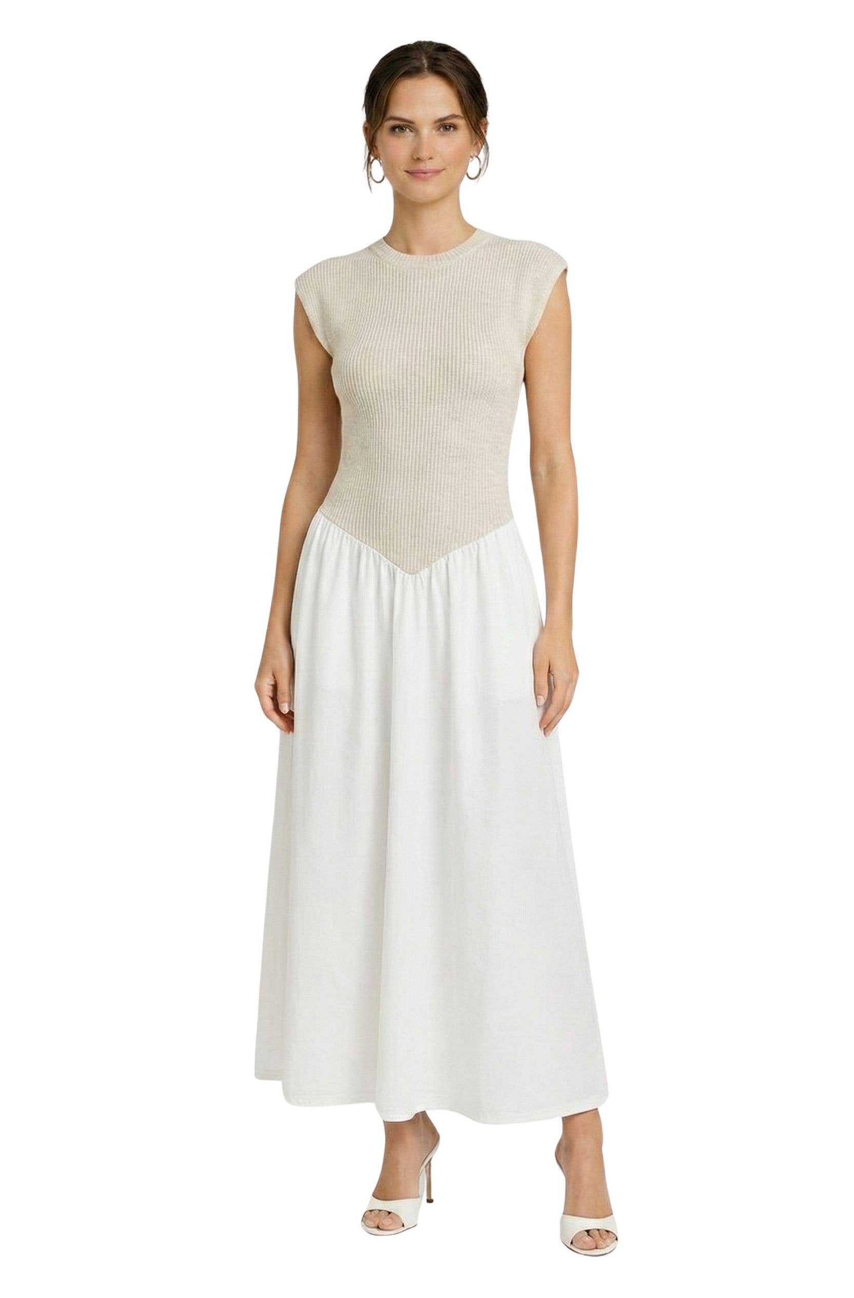 Cloud Ten - Vente Robe – femme - Robe midi plissée à manches courtes contrastées4