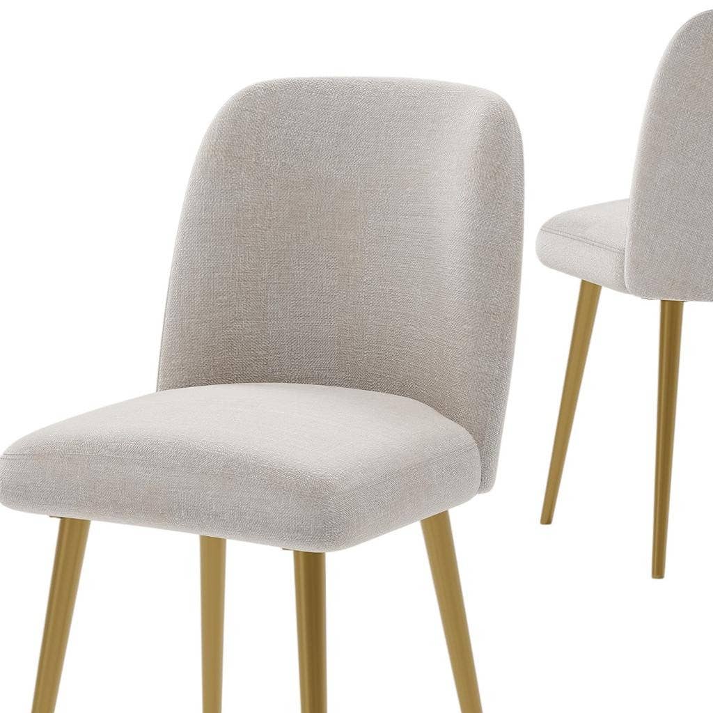 HomeRoots - Vente Chaises - Ensemble de deux chaises de salle à manger en tissu beige et or rembourré4