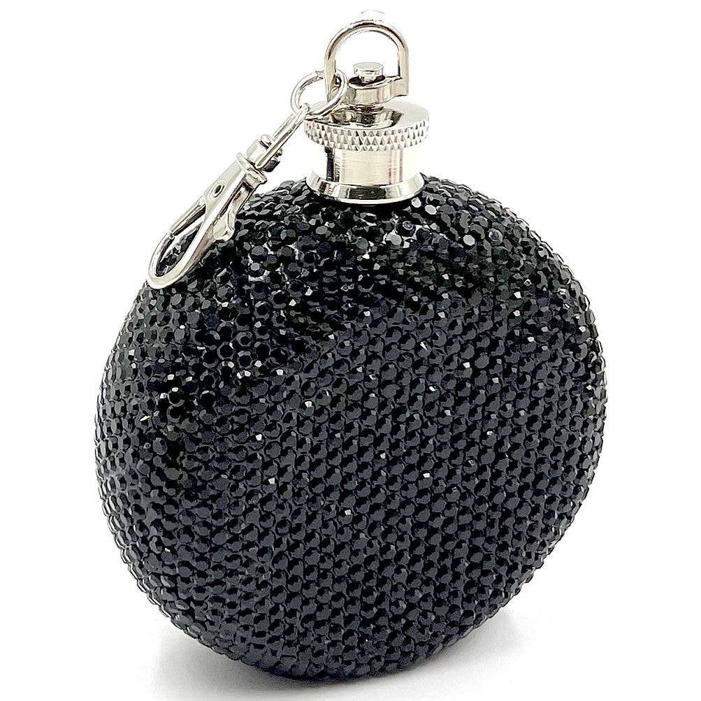 Diacly - Wholesale Flask - 3oz Round Stainless Steel Crystal Hip Flask Rhinestone0