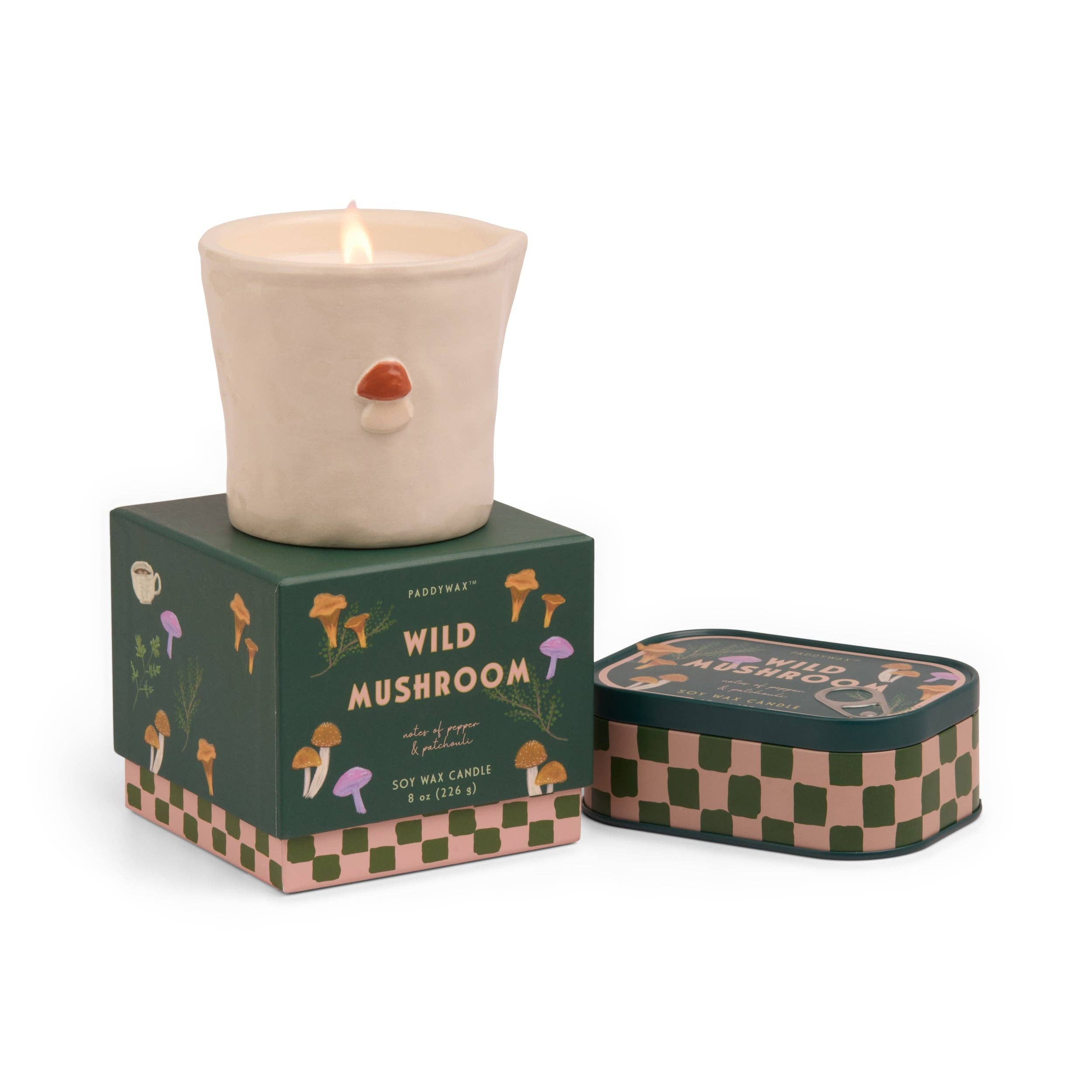 Designworks Collective – wholesale Jar/filled candle – Paddywax Bistro Mushroom Ceramic Candle - Wild Mushroom2