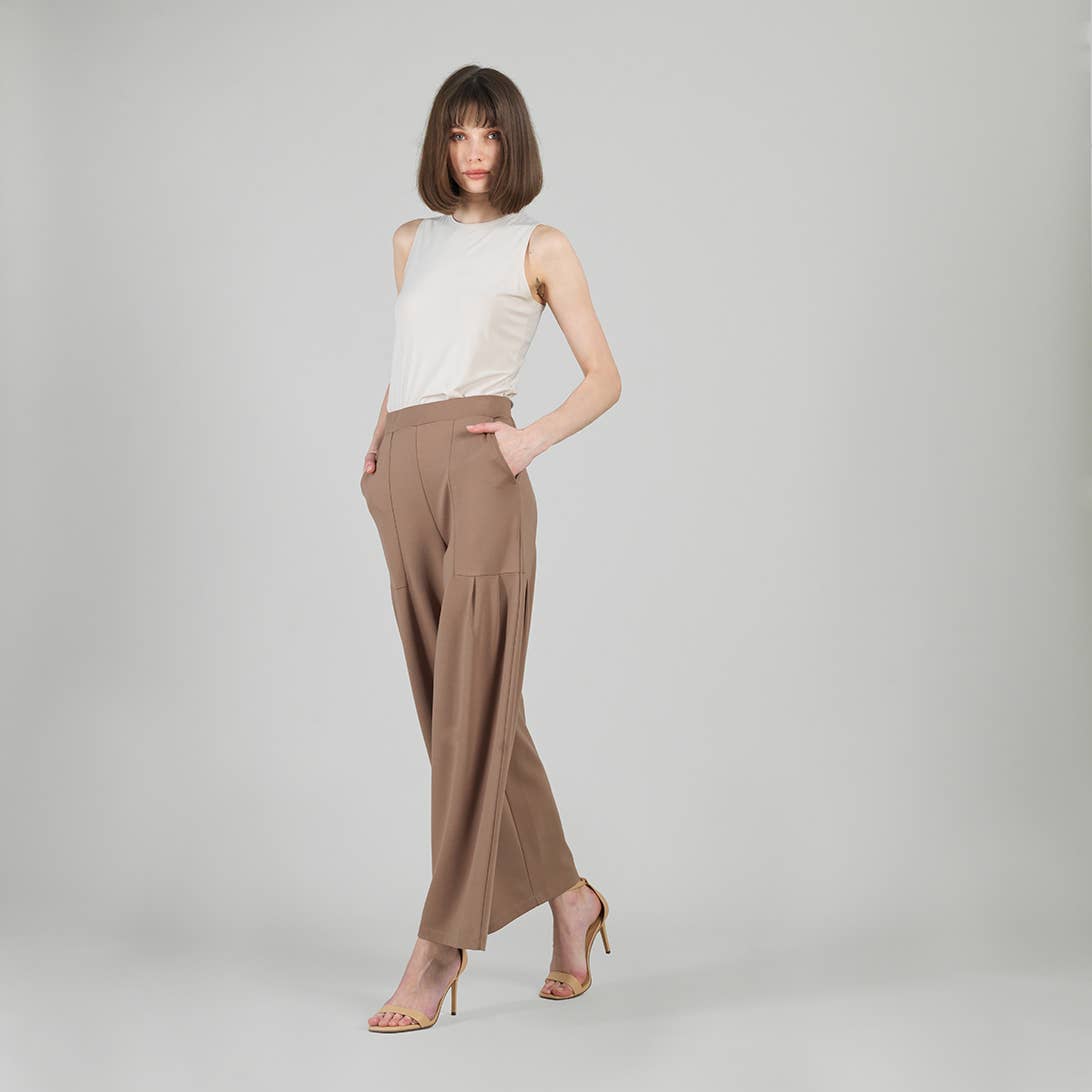 Clara Sunwoo - Wholesale Pants - Women's - PT70RA - Rayon-Ponte Knit - Pleated Wide Leg Pocket Pant12