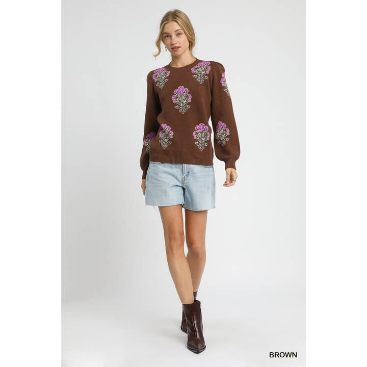 STYLE USA - Wholesale Tunic - Women's - Flower Stem Jacquard Sweater Top9