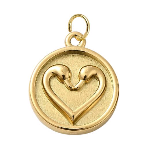 Gold Two Swan Heart Charm for wholesale by The Charm Bar Company