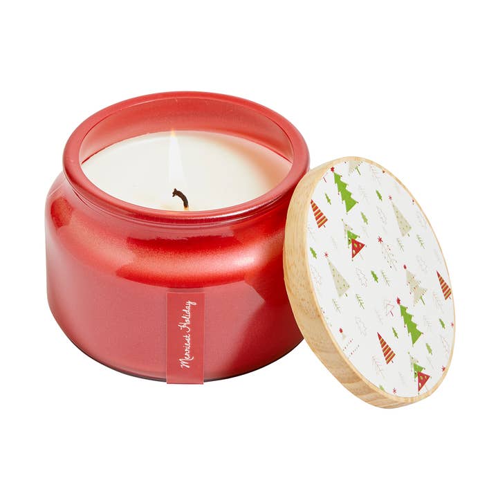 Vela de Vacaciones Más Alegre en Tarro Rojo 8.5oz. para venta al por mayor de Hillhouse Naturals/Field+Fleur