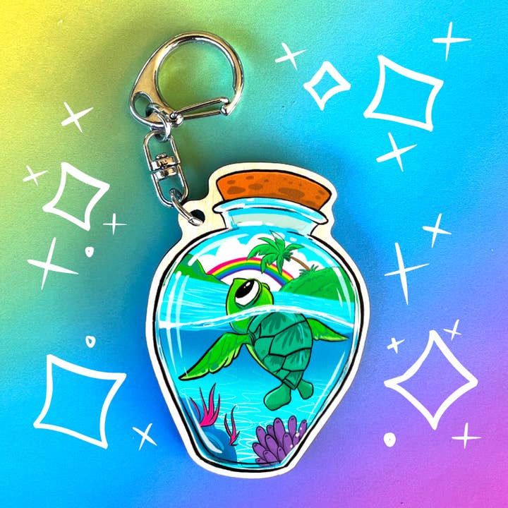 Turtle in a Bottle Keychain for wholesale by Ninja Sketch