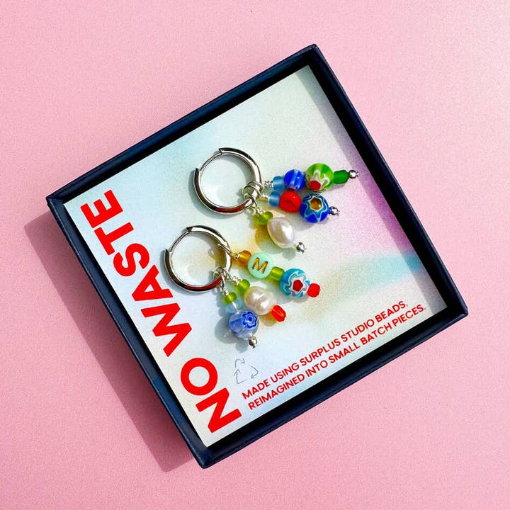 Lucent Studios Ltd - Wholesale Huggie Earrings - No Waste Millefiori Bead And Pearl Huggie Hoops