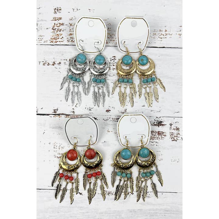 ASSORTED BOHEMIAN STYLE DROP FEATHER HOOK EARRING for wholesale on Faire