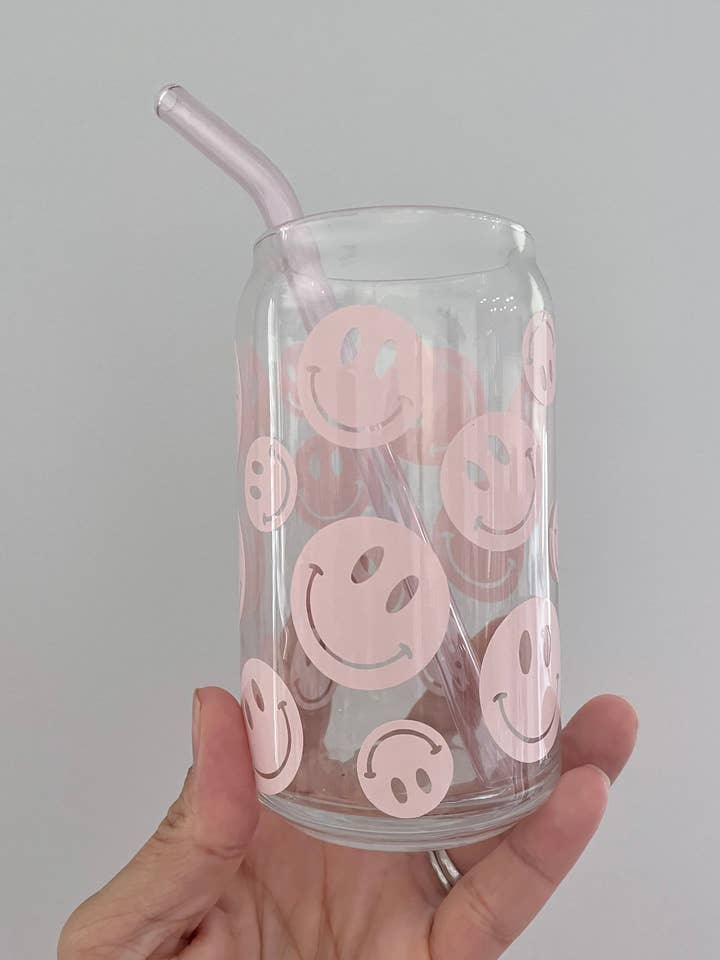 Smiley Face Glass Cup for wholesale by No. 6 Designs