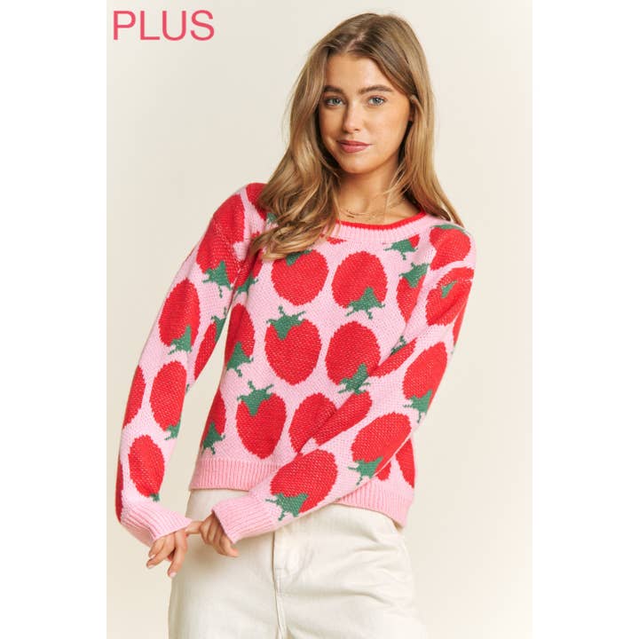 PLUS CUTE STRAWBERRY JACQUARD CASUAL PULLOVER SWEATER for wholesale by Sweet Generis