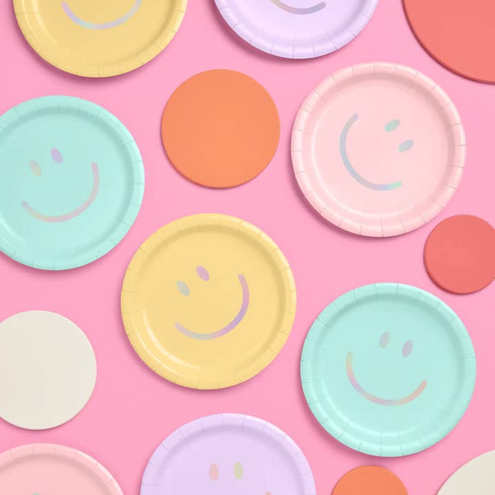 xo, Fetti - Wholesale Disposable Plate - Smiley Pastel Paper Plates, 24 pcs 9" Birthday Party, Decor1