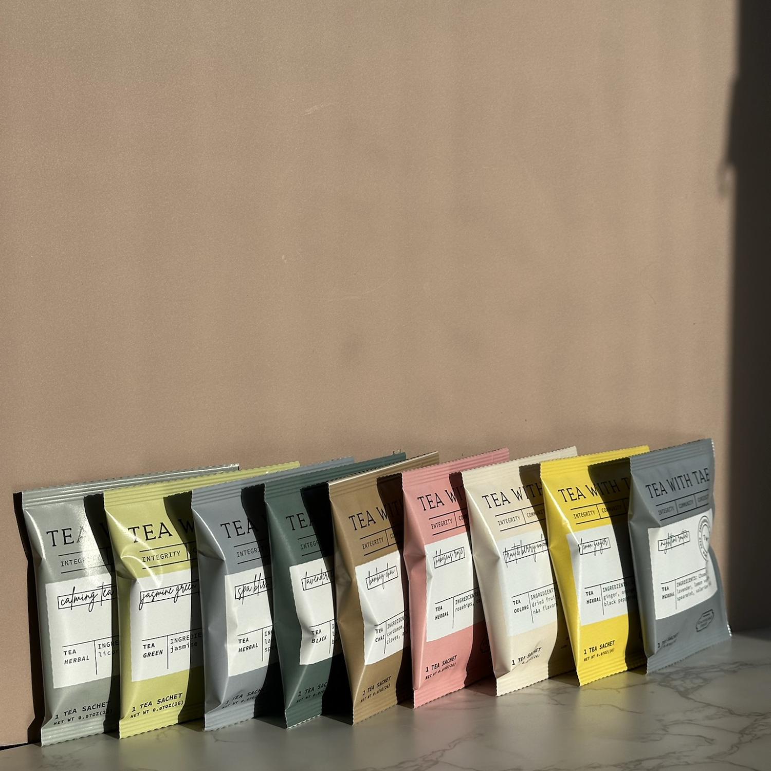 Tea with Tae – wholesale Tepåsar – Tepåseprov (1 av varje av våra individuellt inslagna smaker)2