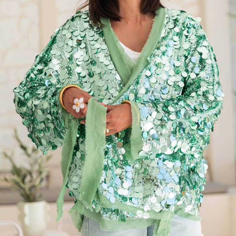 HIDDENBRAND - Wholesale Jacket - Women's - Y2k Shiny Sequined Wrapped Lace-Up Jacket1