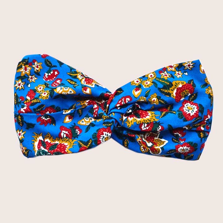 HEADBAND ÉLÉONORE / coton bio bleu à fleurs pour la vente par Laure Derrey