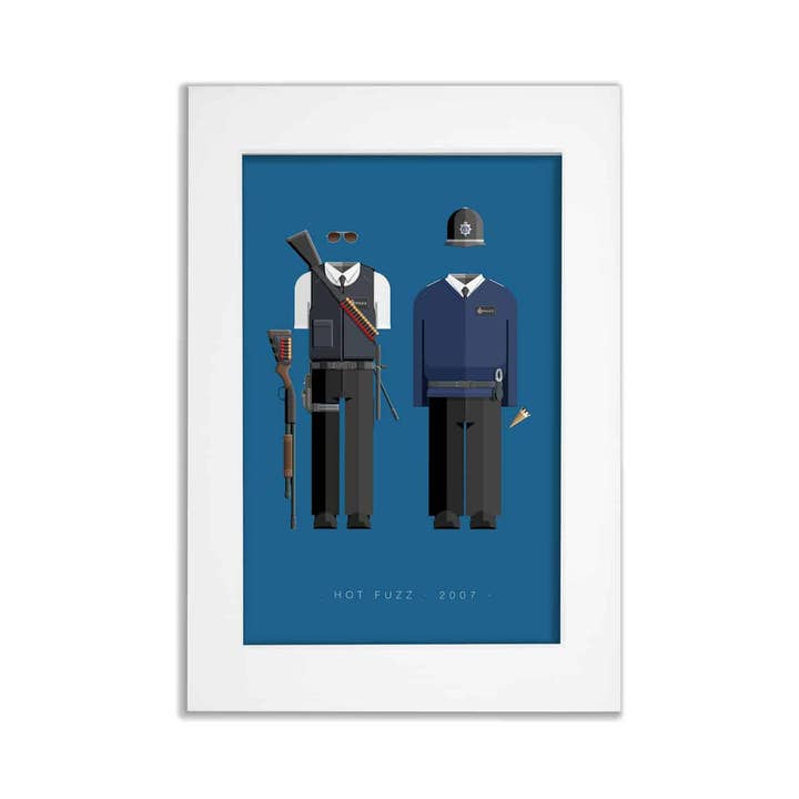 Hot Fuzz 2007 - Stampa artistica incorniciata di Fred Birchal per la vendita all'ingrosso da parte di memory Box