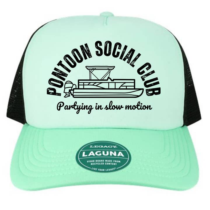 Pontoon Social Club- Boating Summer Printed Trucker Hat for wholesale by Blue Moon Outfitters