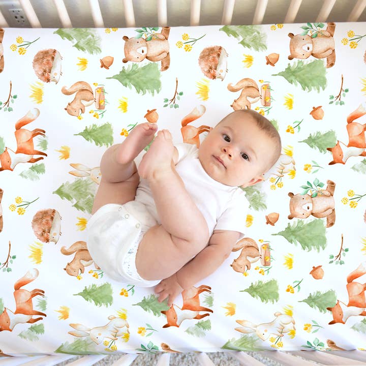 Standard Size Fitted Crib Sheet - Forest Friends for wholesale by Honey Lemonade