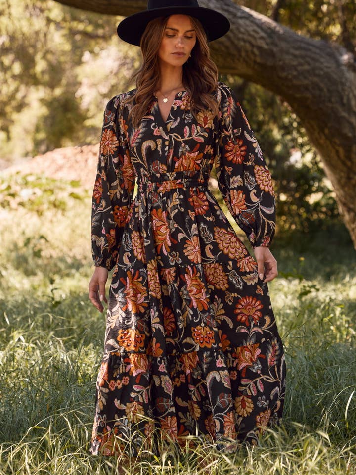 Floral Printed Long Sleeve Midi Dress for wholesale by Oddi