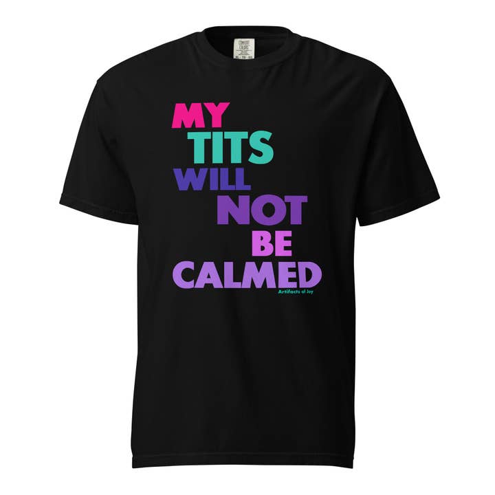 T-shirt Unisex Tøjfarvet Heavyweight Mine bryster vil ikke blive beroliget for engroshandel hos Artifacts of Joy