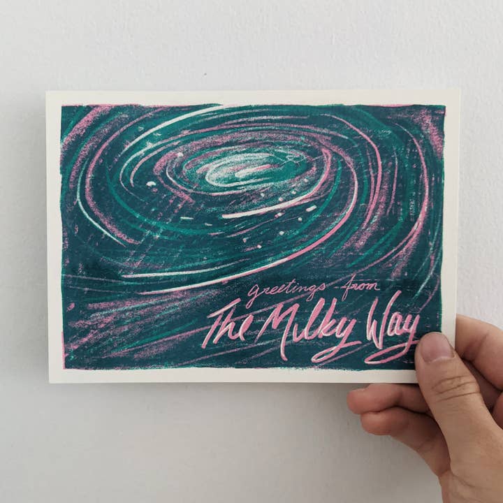 Greetings from the Milky Way Postcard for wholesale by Secret Planet