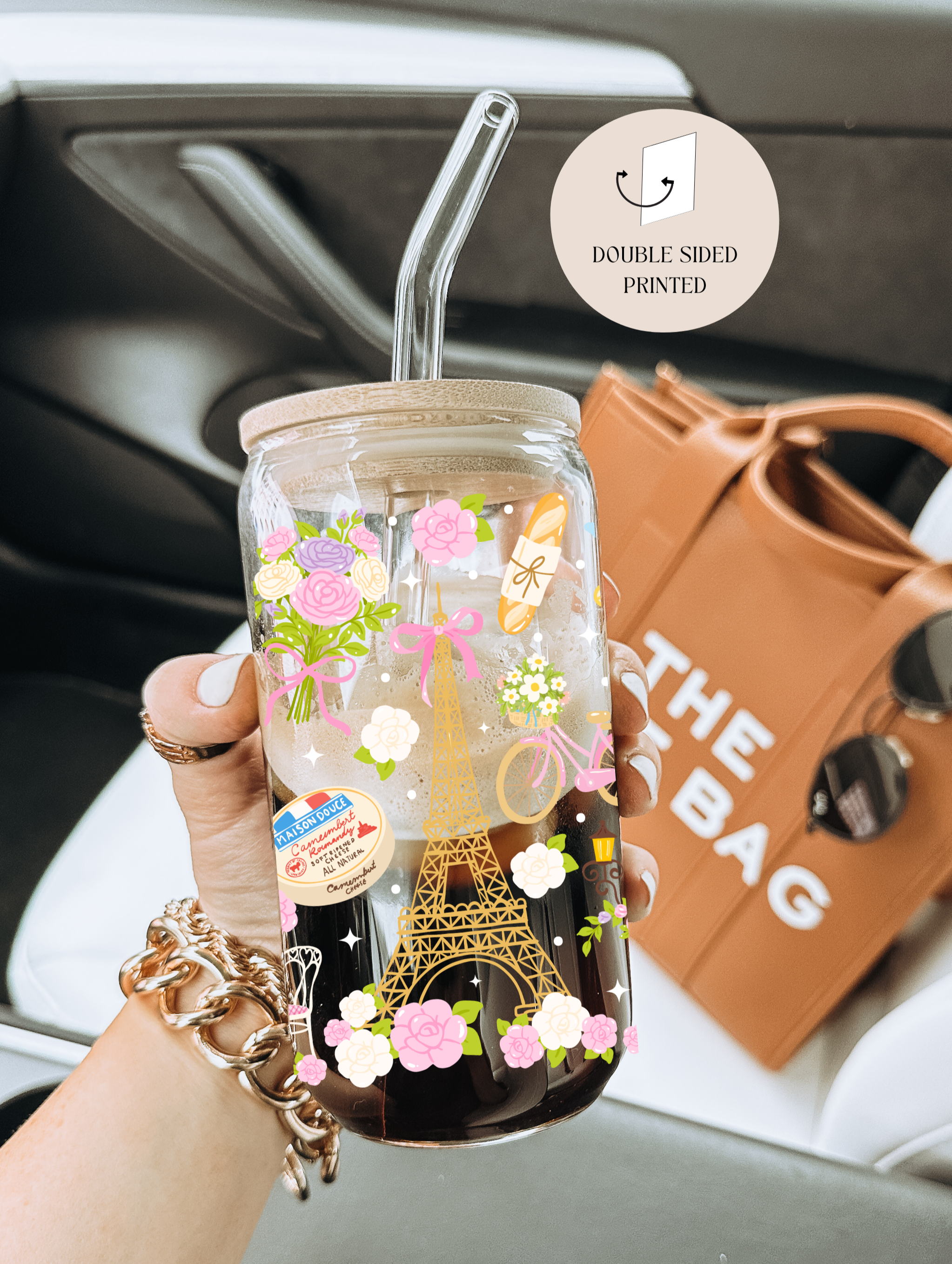the cute cloud - Wholesale Drinking Glass/Cup - Paris France Love City Double Sided Glass Cup + Lid & Straw0