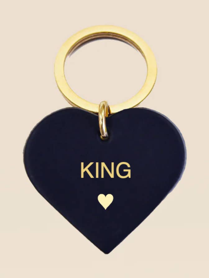 KING midnight blue leather personalized heart keychain for wholesale by FAUVETTE PARIS