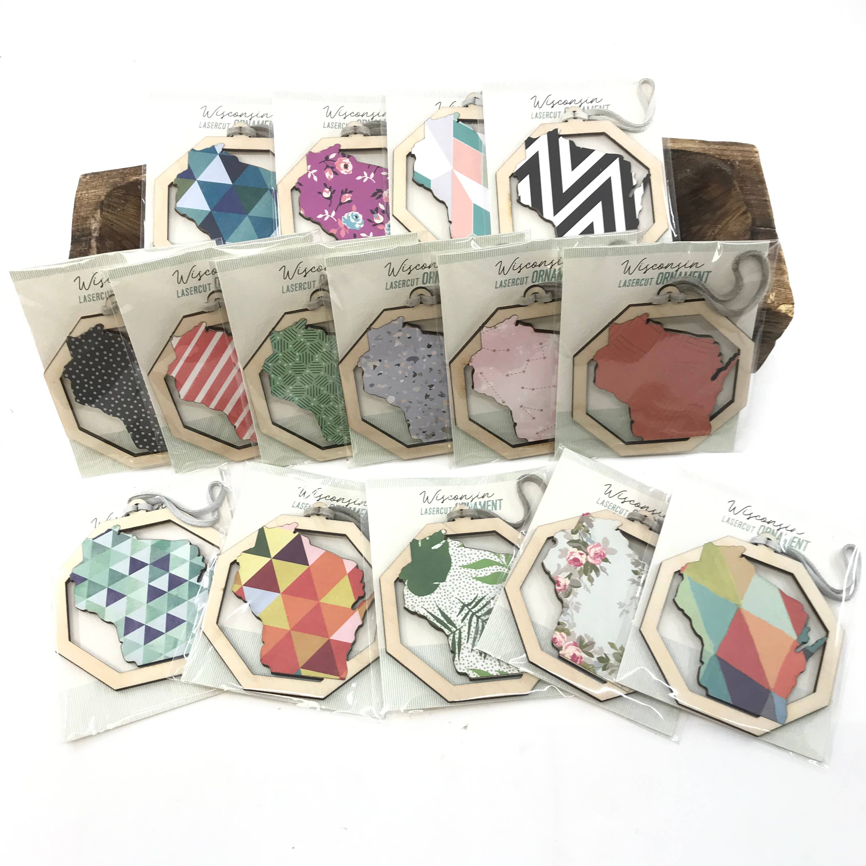Makery Maven Co. - Wholesale Ornament - State Collection | Lasercut Wood Ornament with Paper Pattern9