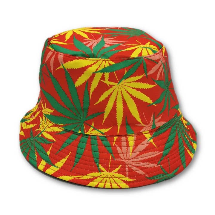 Rasta-Leaf Design Bucket Hat Festival Rave Headwear Party for wholesale by SFW Trade