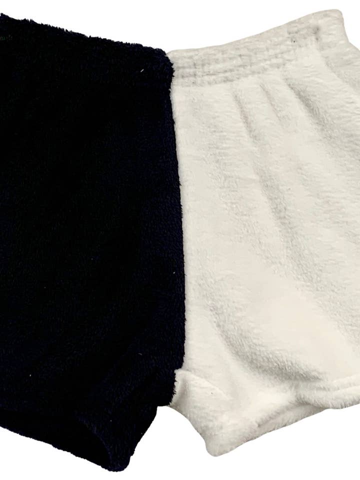 Fuzzy White/Black color block Pajama Shorts for wholesale by Made With Love & Kisses