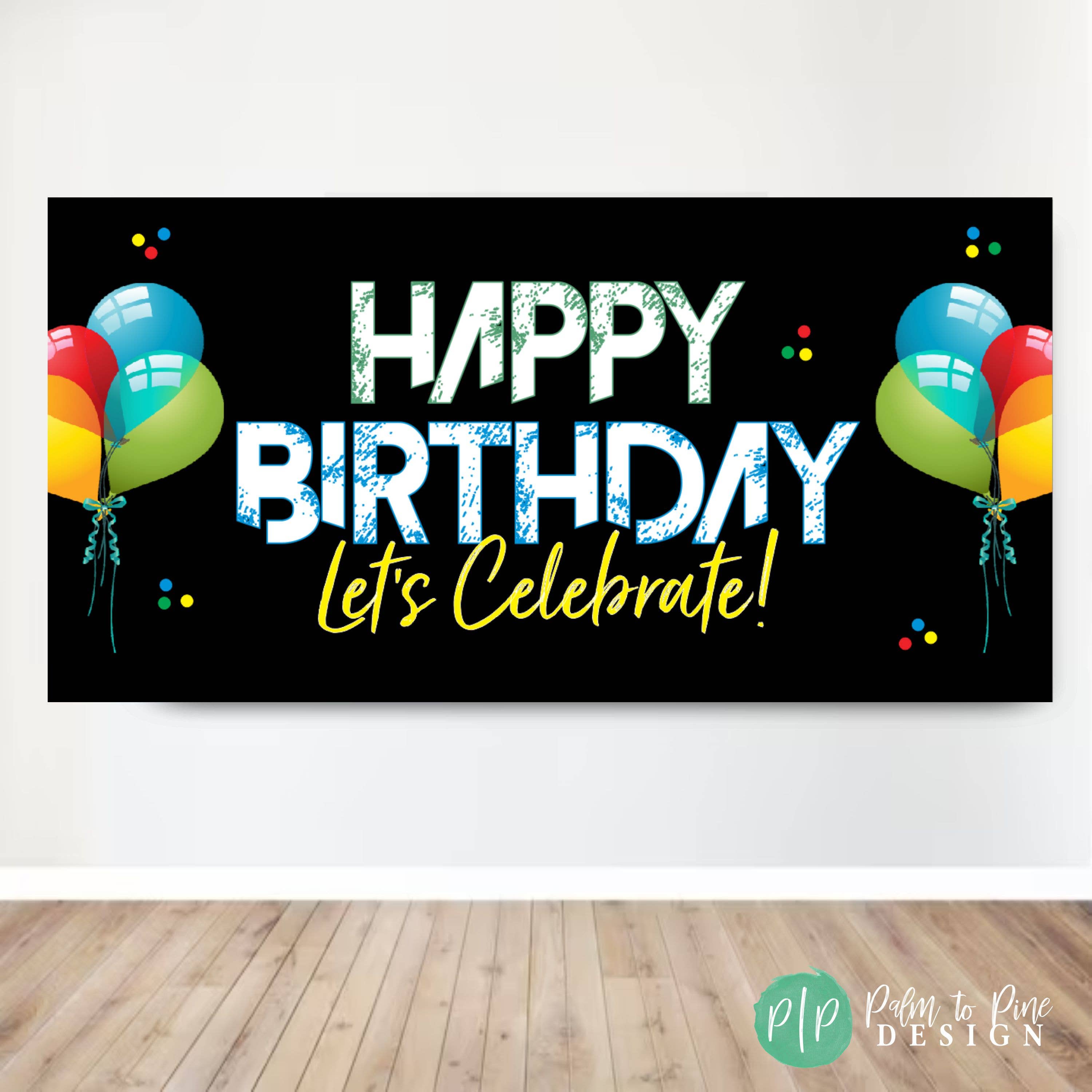 Palm to Pine Design - Wholesale Party Sign/Banner - Happy Birthday Banner with Balloons, Printed on Vinyl2