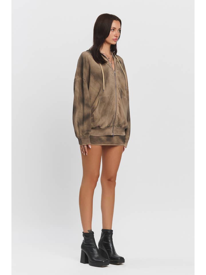 No Vacancy - Wholesale Hoodie - Women's - Washed effect oversize zip-up hoodie11