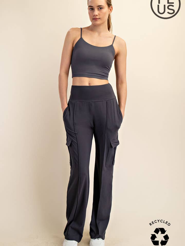 PLUS SIZE BUTTER STRAIGHT LEG CARGO PANTS for wholesale by Rae Mode