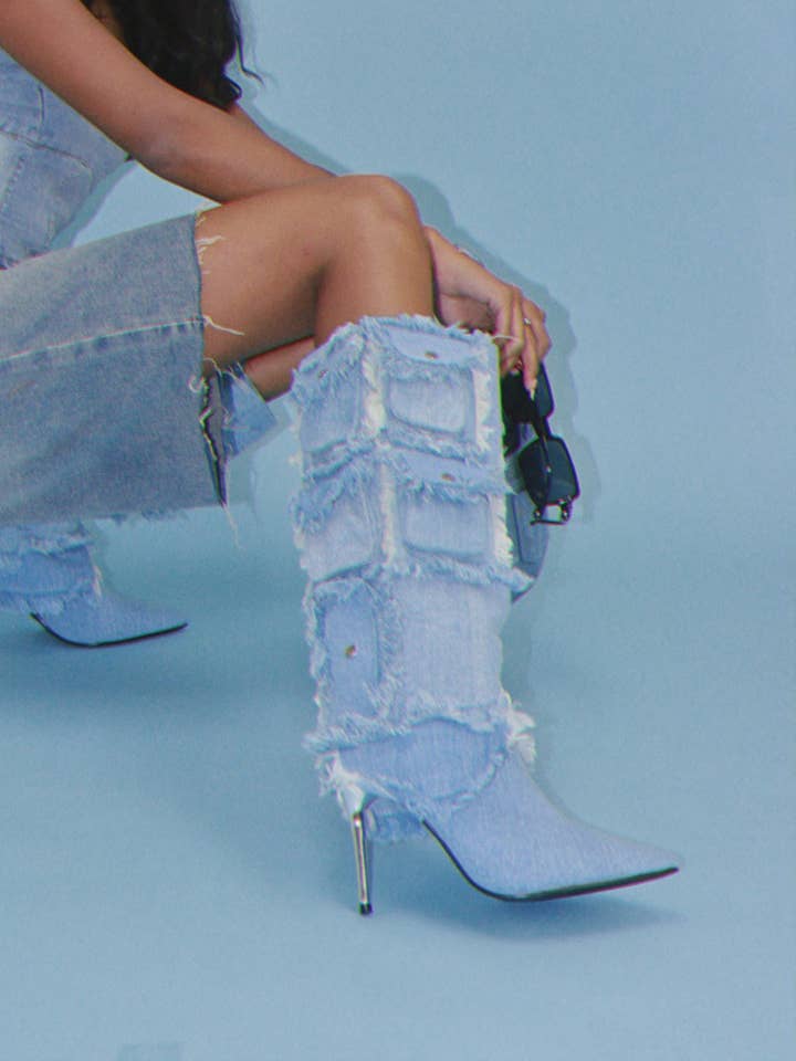 Lemonade Shoes - Wholesale Boots - Women's - CARRY ON- Denim Pocket Boots w/ Frayed Texture10