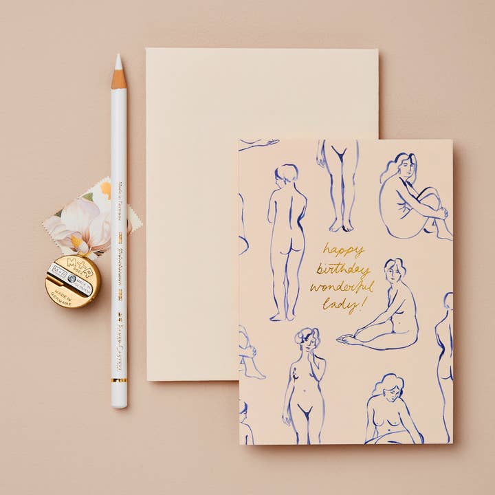 Nudes 'Happy Birthday Wonderful Lady!' Card for wholesale by Wanderlust Paper Co