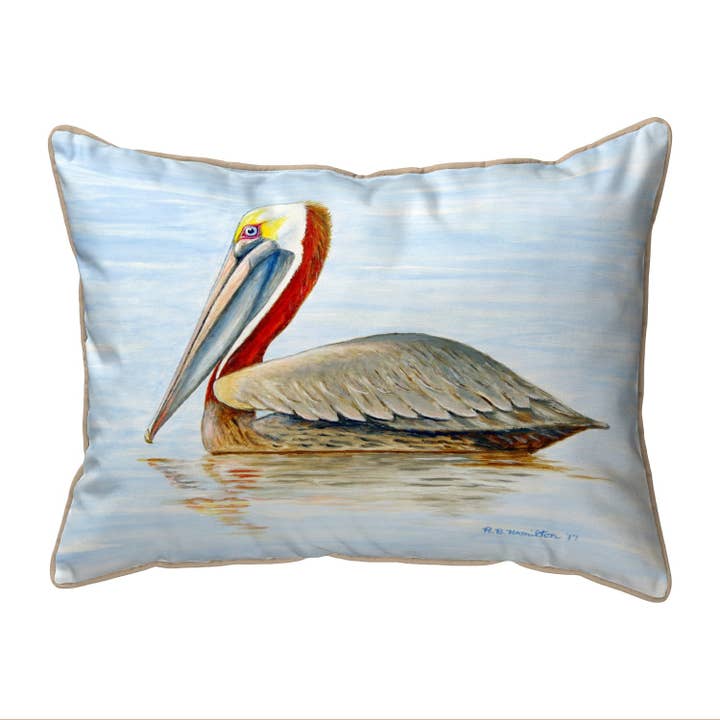 Summer Pelican Outdoor Corded Pillow for wholesale by Betsy Drake Interiors