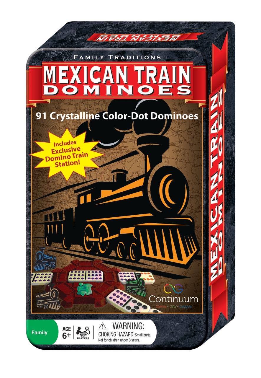 Continuum Games - Wholesale Dominoes - Family Traditions Mexican Train Dominoes Tin0
