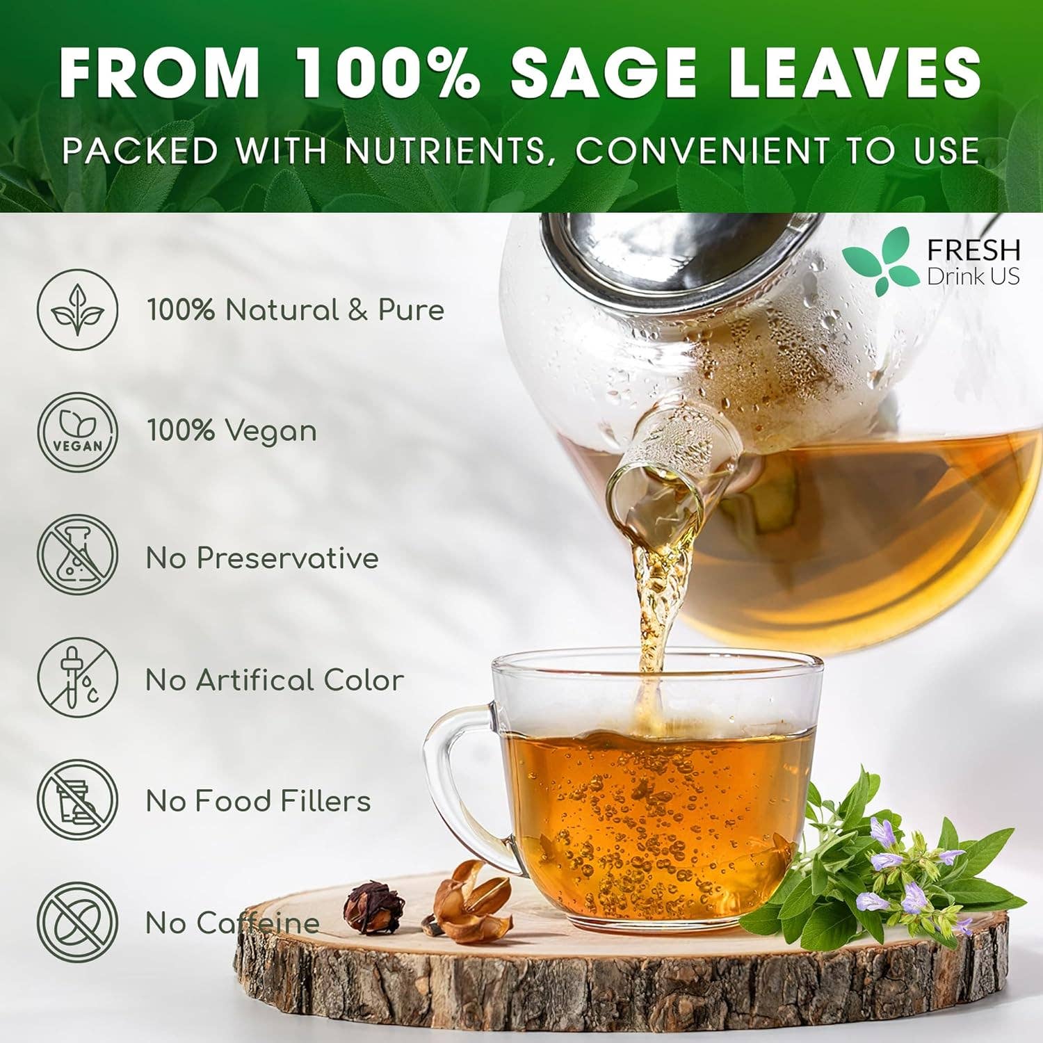 Naomi's Happy Place Shop - Wholesale Tea Bags - Sage Leaf Tea Bags, 100% Natural & Pure from Sage Leaves. Loose Leaf Sage Herbal Tea. Sage Leaf Tea. Made with Natural Material Tea Bags. No Sugar, No Caffeine, No Gluten, Vegan.2